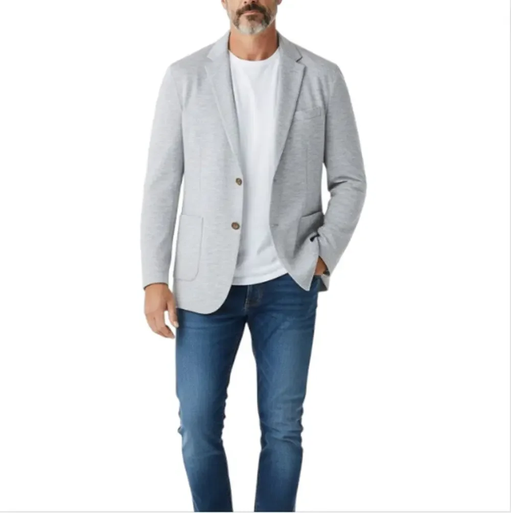 QUINCE Cotton Pique Knit Blazer Men XXL Heather White Classic Stylish Office NWT